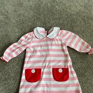 TBBC Pink and White Striped Dress with Red Pockets